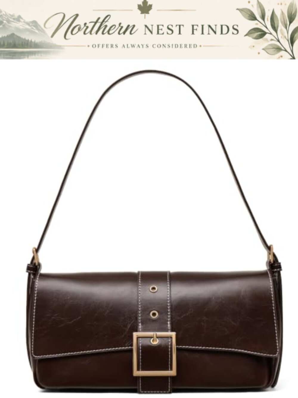 Small Wax Leather Shoulder Bag Crossbody Purse 2 Straps